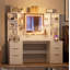 Bureau de maquillage avec miroir et lumières, grande table de coiffeuse de 59 po avec 8 tiroirs et tablettes de rangement ouvertes, luminosité réglable, coiffeuse pour chambre à coucher, femme et fille