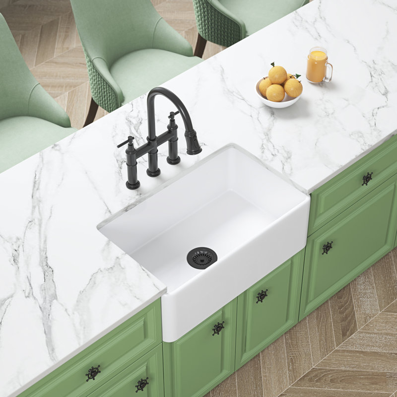 Cuisine sous-comptoir en céramique blanche avec tablier profond avec glacis, teinture et égratignure, encastrable 24 po, à décoloration, 18 po x 10 po x 24 po