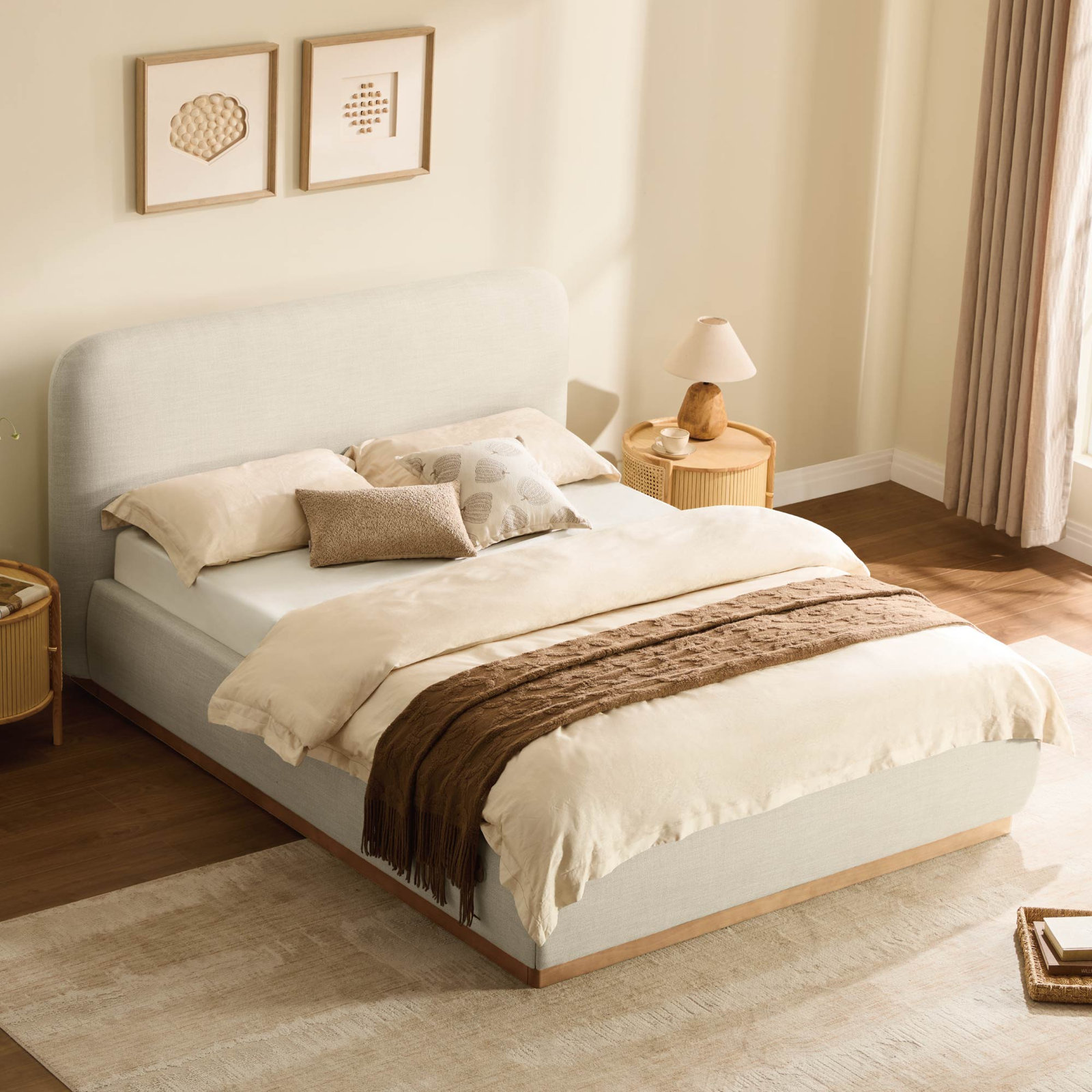 Upholstered Bed, King, Beige