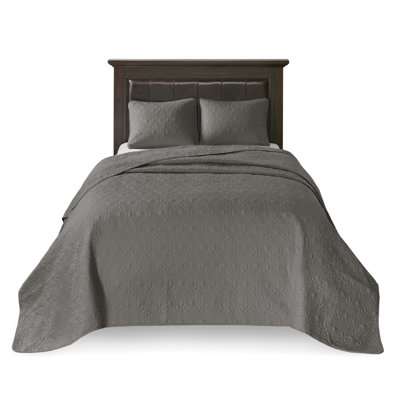Dark Grey Full Reversible Bedspread & Shams - Charming Texture Pre-Washed Cotton For A Restful Night Oversized Better Mattress Fit Machine Washable In Size Lovely Pattern Cozy Bedding Ensemble To
