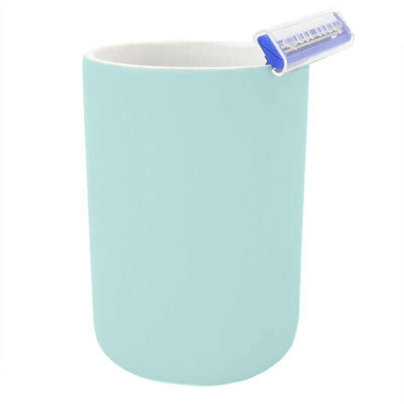 Ensemble d'accessoires de salle de bain 4 pièces en céramique caoutchoutée Marini, Bleu sarcelle