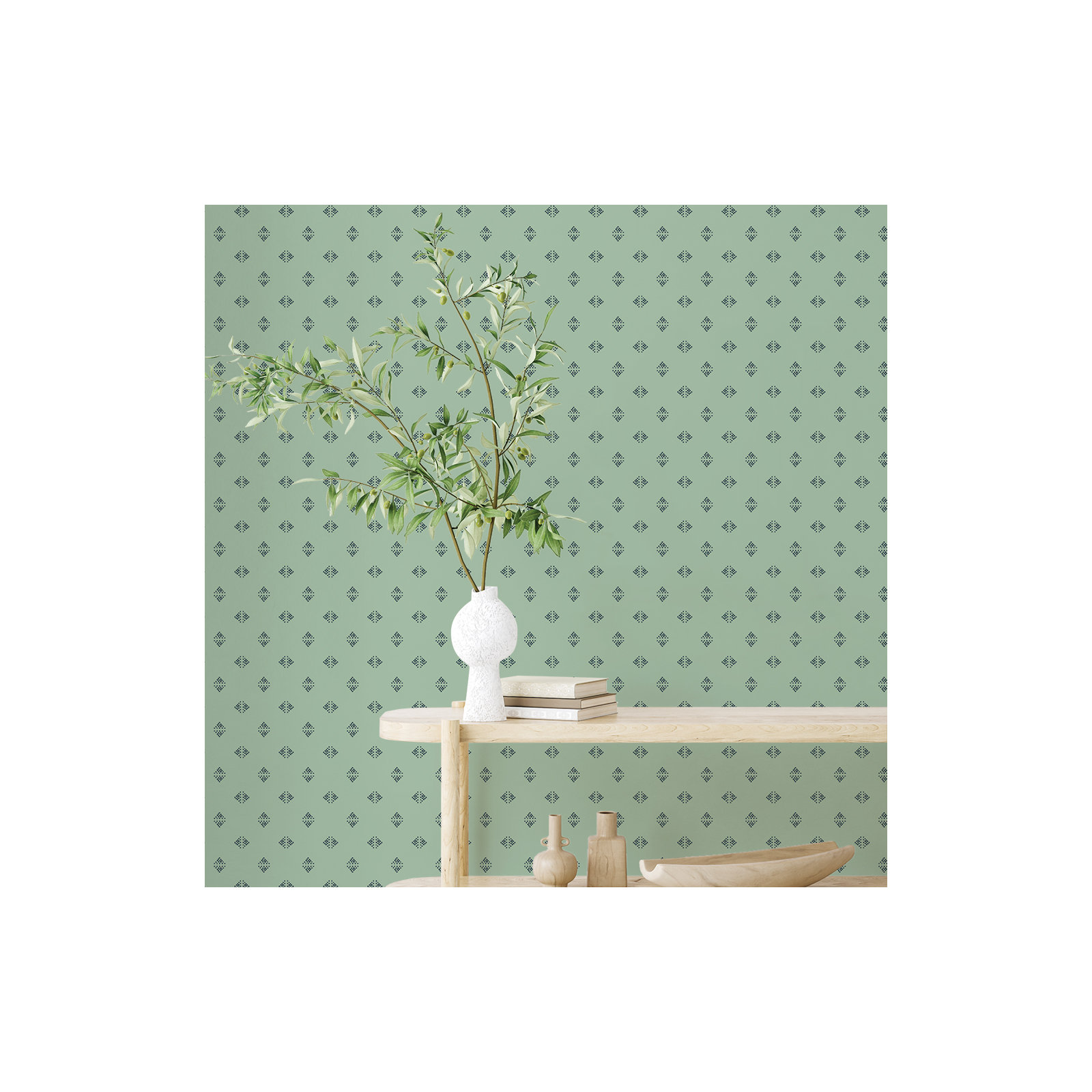 Gem Geo Peel and Stick Wallpaper, Green Tea