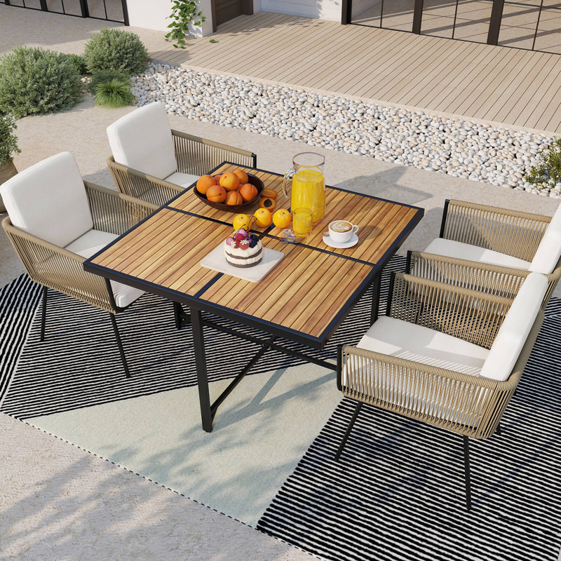 5 Pieces Patio Dining Set Outdoor Rectangular Table And Chairs Furniture Set