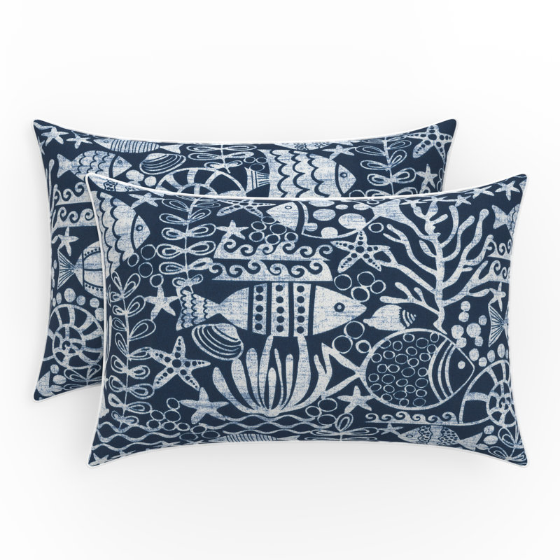 Nautical Navy and White Rectangular Outdoor Throw Pillow Set