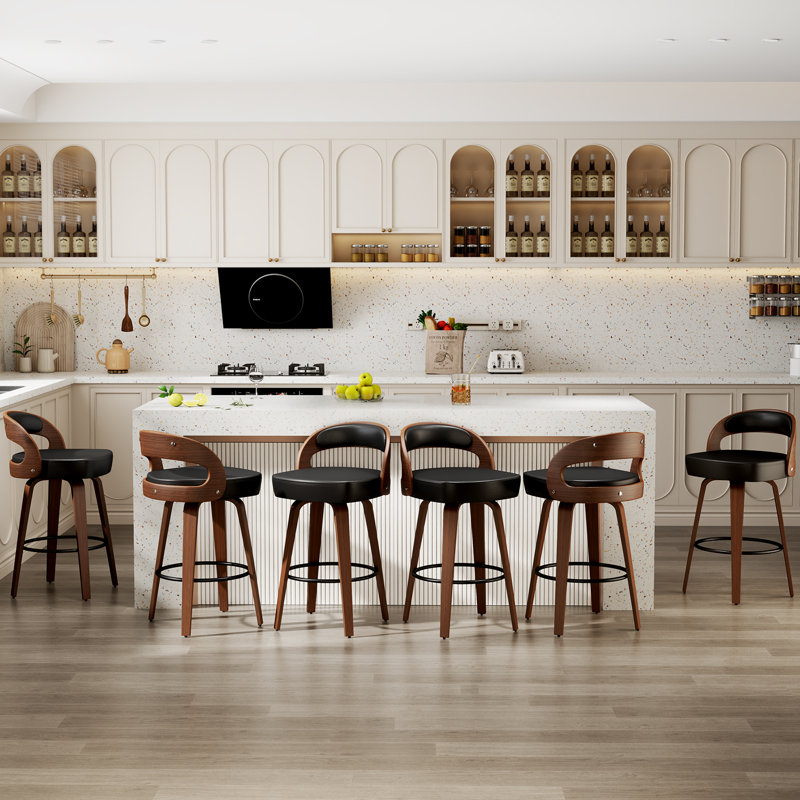 Swivel Bar Stools, 26.8'' Upholstered Counter Stool with Wood Back