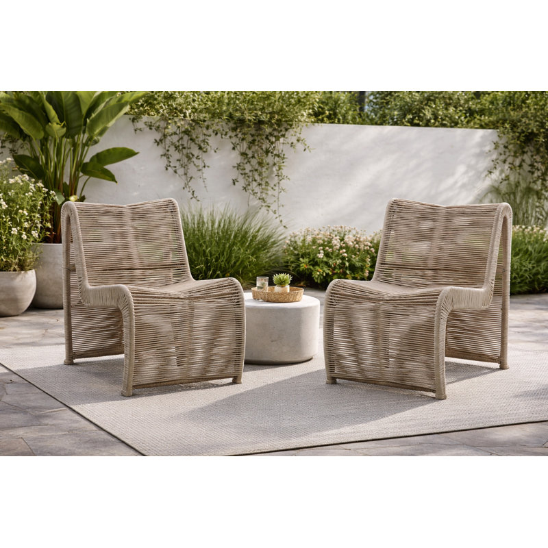 Amaury Metal Outdoor Armless Lounge Chair, Tan