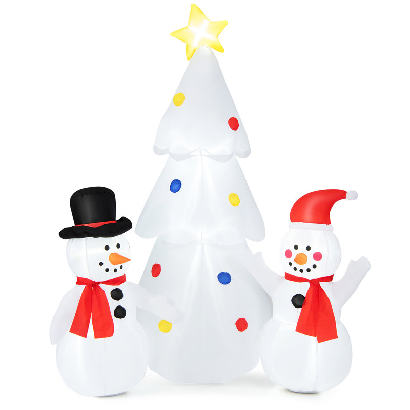 Arbre avec bonhomme de neige gonflable d'extérieur