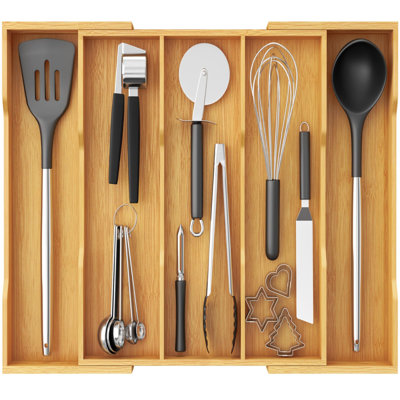 Bamboo Utensil Organizer for Kitchen Drawer, Cooking Utensil Tray，Natural