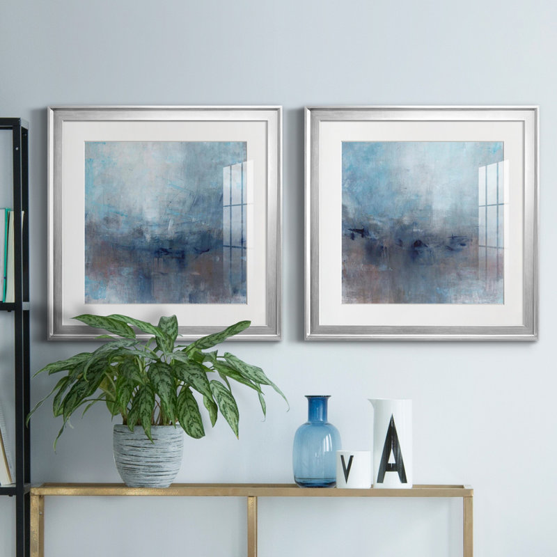 Kinetic Abstract I - Kinetic Abstract I - Ensemble de 2 reproductions d'art encadrées, H 22,5 po x l 45 po x P 1,5 po, Blanc