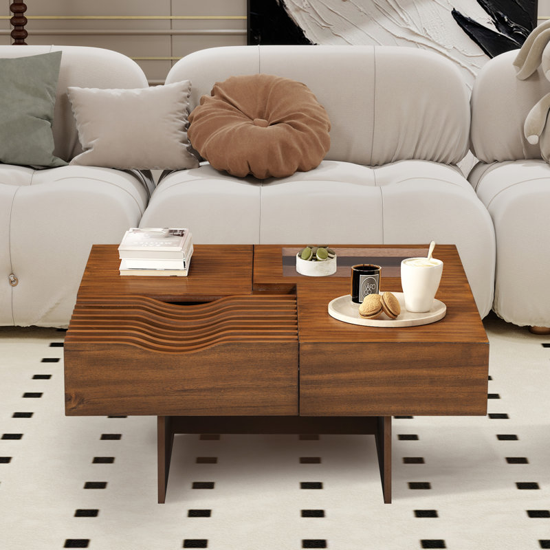 Square Coffee Table With 3 Drawers, Brown