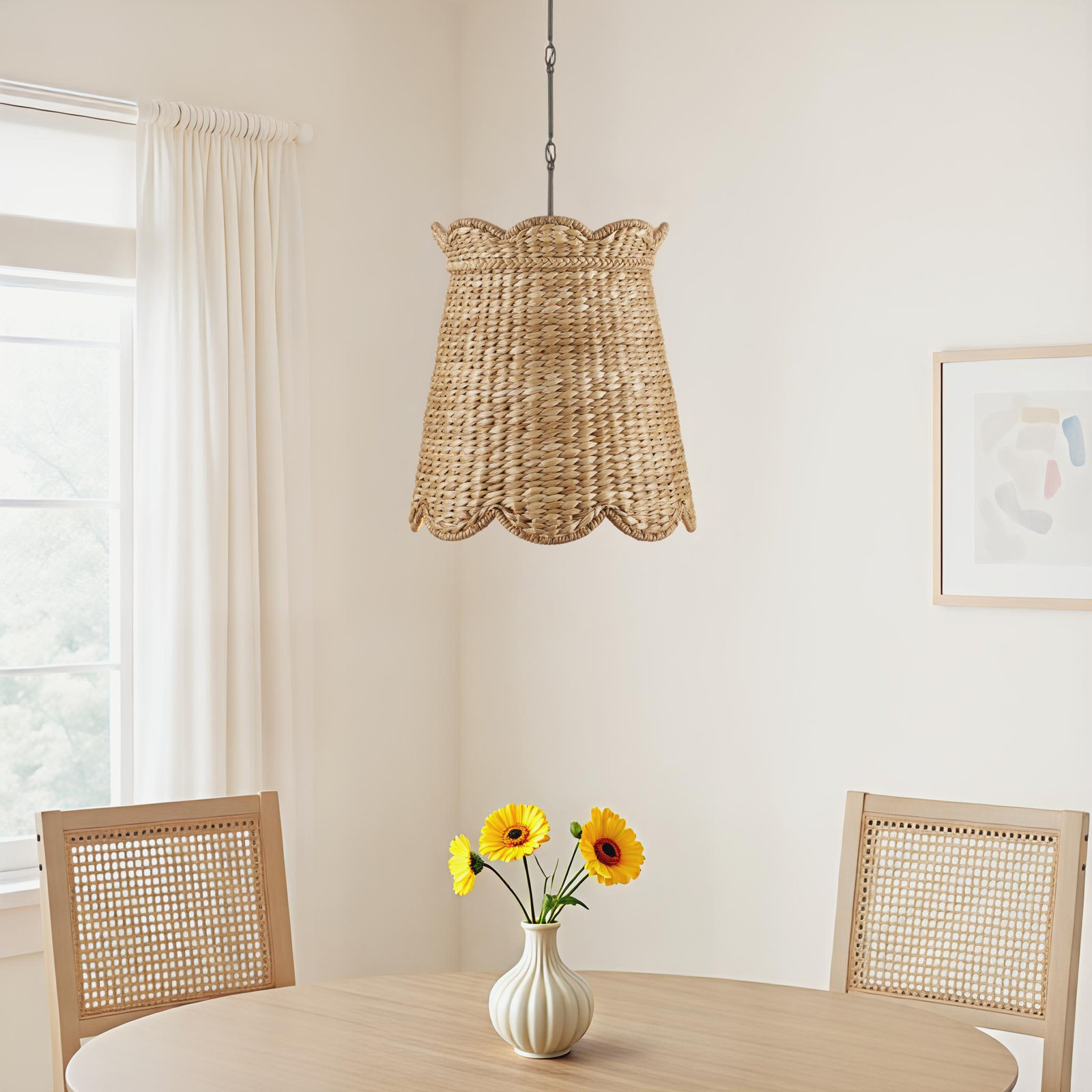 Single Light Wood Dimmable Pendant, 26.5" H x 20.75" W x 20.75" D