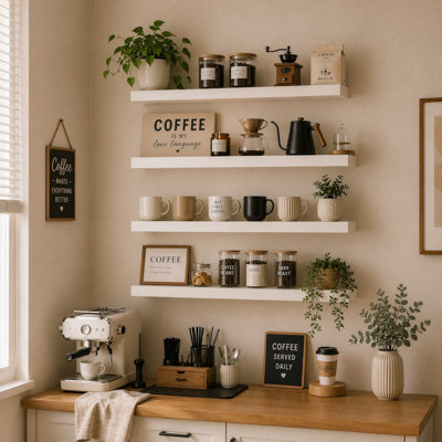 4 Pieces 80cm MDF & Thick Steel Bracket Floating Shelves
