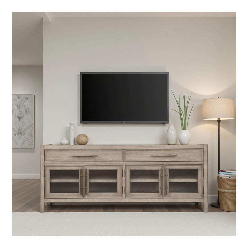 Console de meuble télé 65 pouces, aucun assemblage requis, finition chêne blanc