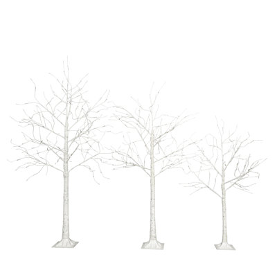 Set Of Lighted Birch Tree, 4Ft 48 Led/5Ft 72 Led/6Ft 96 Led Artificial Tree With Warm White Lights, Christmas Tree For ​Decoration Inside And Outside