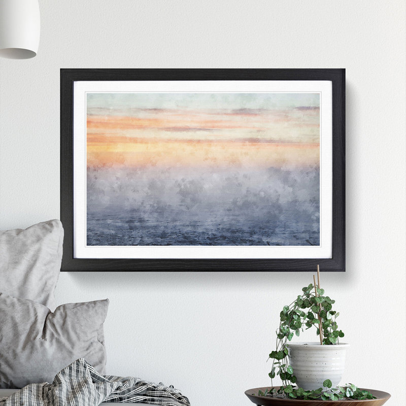 Peach Landscape - Framed Print, 48cm H x 65cm W x 2cm D, Black Framed