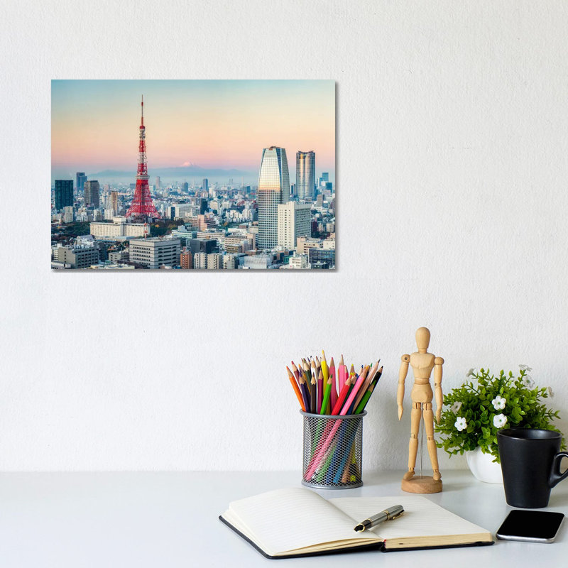 Tokyo Tower And Mount Fuji At Sunrise by Jan Becke - Wrapped Canvas Print, 20.32 cm H x 30.48 cm W