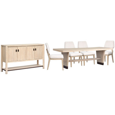 Table de salle à manger Trestle avec 4 chaises d'appoint rembourrées et buffet