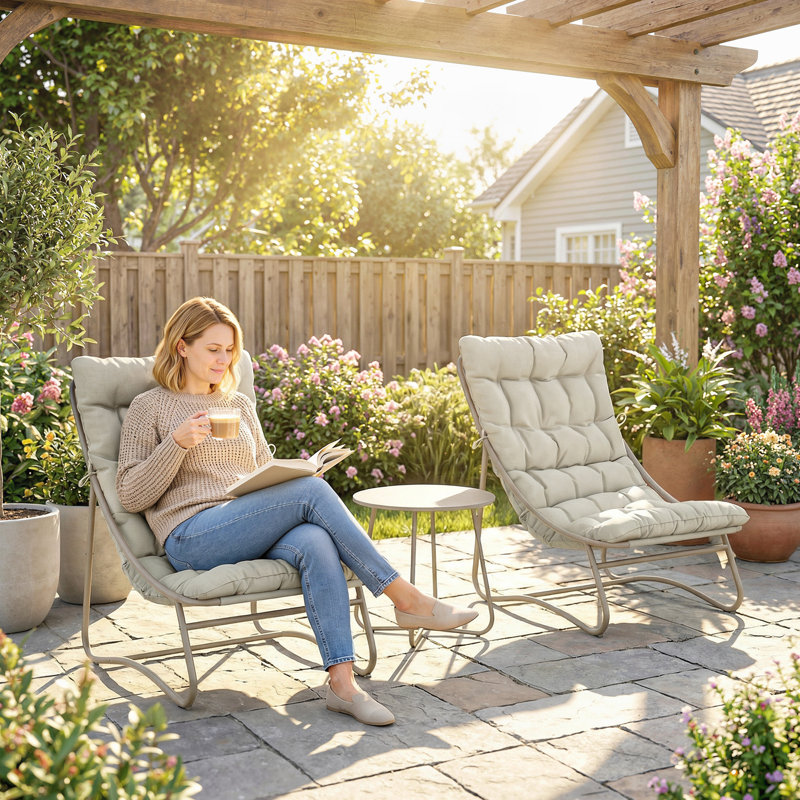 2 - Person Patio Dining Set with Round Table, Light Grey