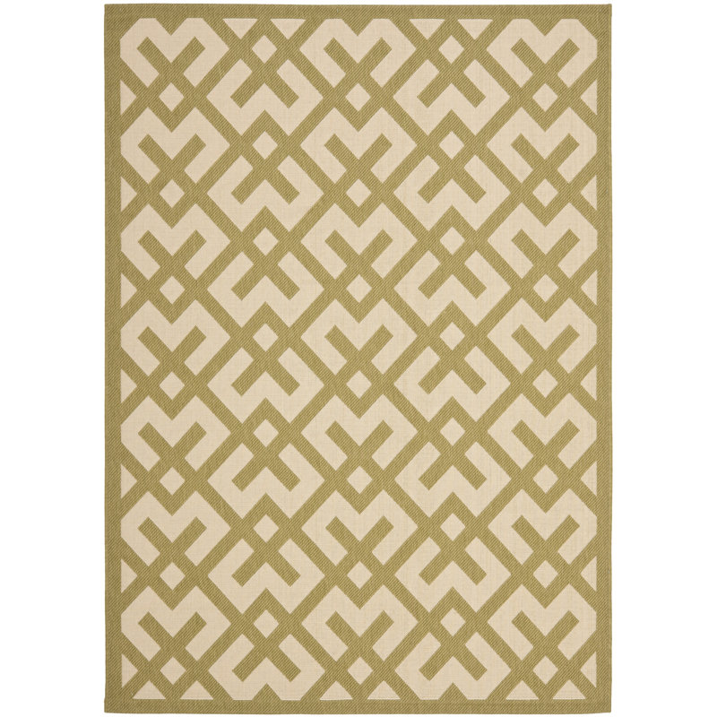 Tapis intérieur / extérieur beige / vert à motif géométrique Arneshia, Rectangle 6 pi 7 po x 9 pi 6 po