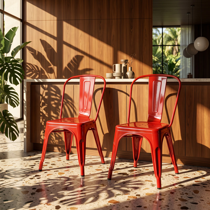 Chaise de salle à manger en métal rouge lustré l 17 po x P 17 po x H 33 po Christies Home, 2
