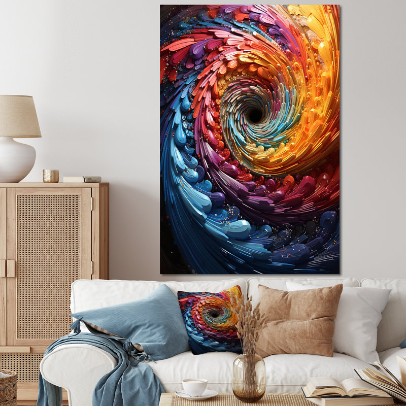 Solitaire en spirale arc coloré arc-en-ciel II - abstrait spirales murales, Toile tendue, 40" H x 30" W