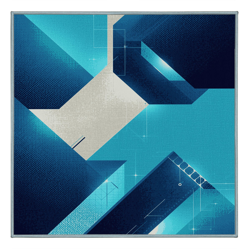Machine Washable Carlstadt Sleek & Chic Modern Geometric Shapes Rug in Blue – SkyBlue Binding, 4' Square