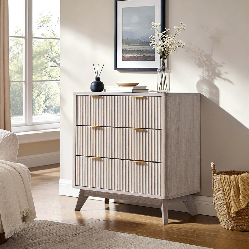 Table d'appoint 32 po de hauteur en faux marbre avec 3 tiroirs et design cannelé, 1, Aulne blanc