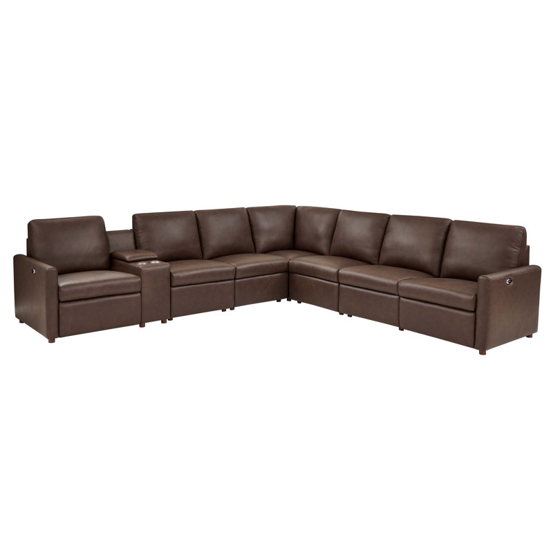 Canapé modulaire inclinable Cognac Luxe, H 38 po x l 118,5 po x P 103 po, Cuir véritable brun clair