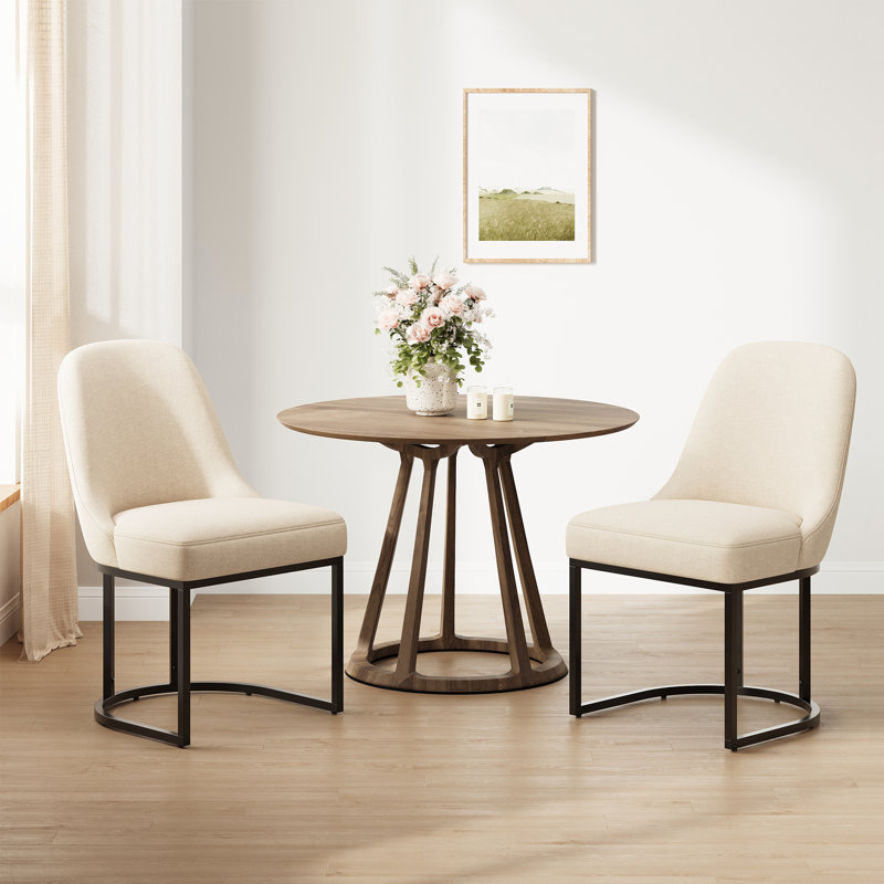 Modern Upholstered Metal Frame Side Dining Chair, Beige