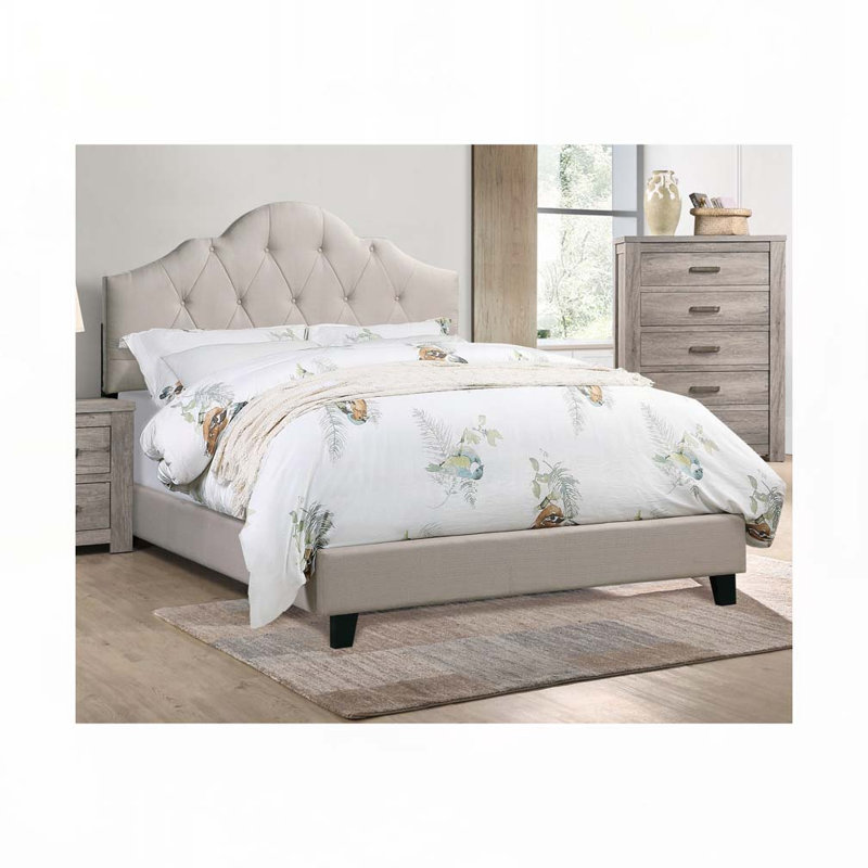 Lit tapissier contemporain en lin avec tête de lit réglable, Grand, gris