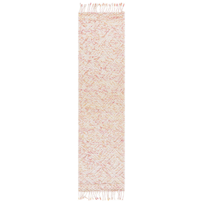 Stathelle Hand Loomed Wool/Cotton Geometric Rug in Ivory/Red, Runner 2'3" x 9'