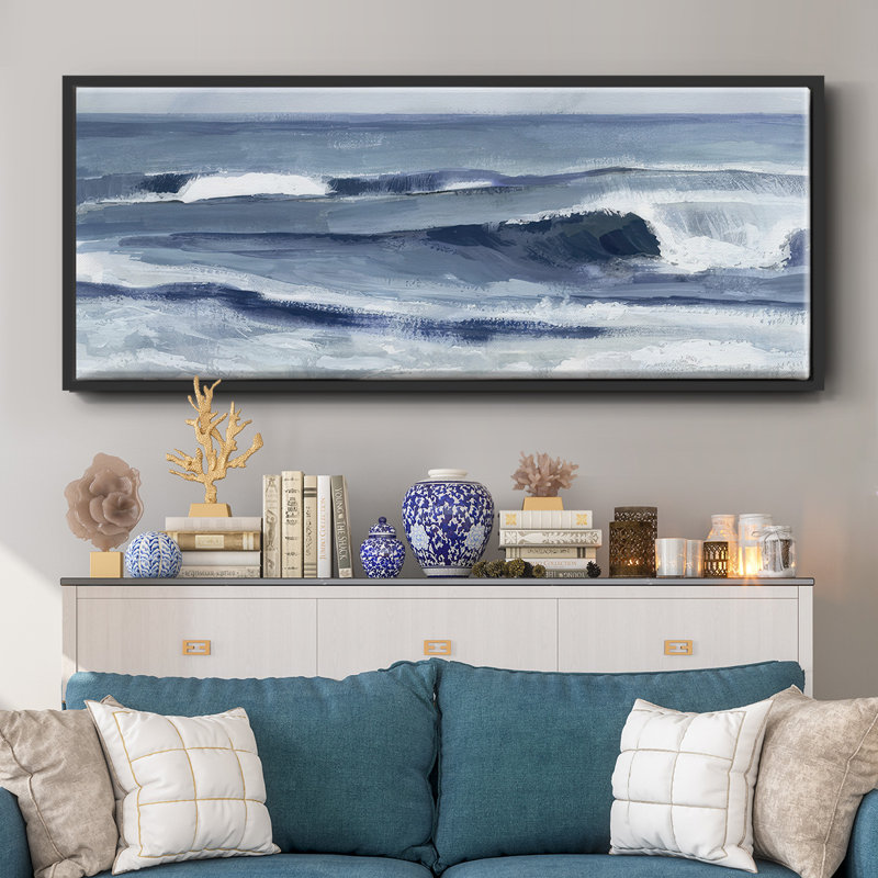 Surf Spray I- Framed Canvas, 20" H x 50" W