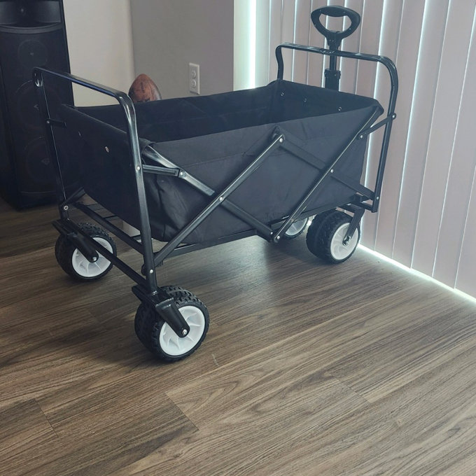 Chariot De Plage Pliable 120kg - Tout Terrain, Poignée Réglable, Pour Camping, Jardin, Courses