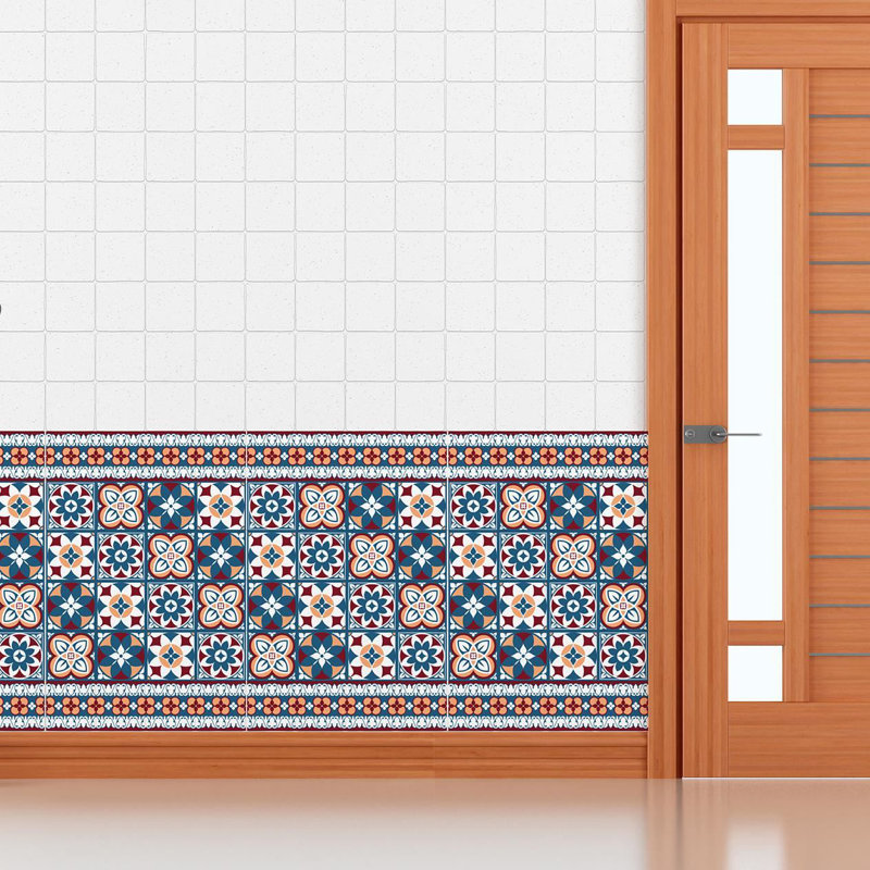 Talavera Red & Blue Talavera PVC Peel & Stick Mosaic Tiles Sticker
