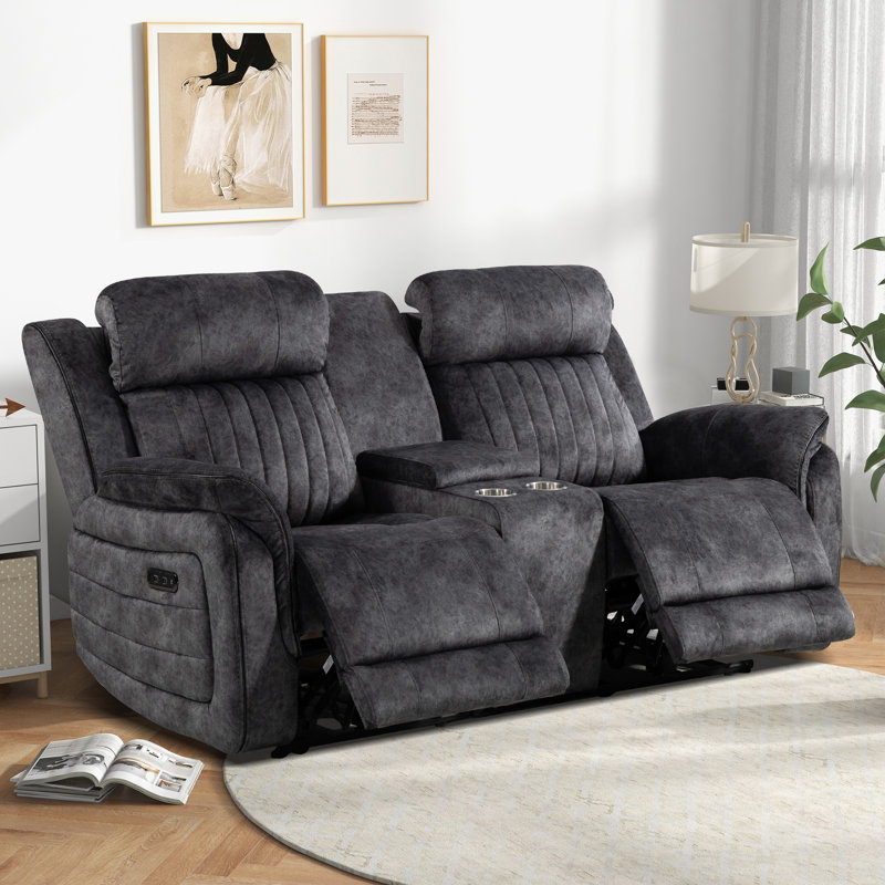 Zero Gravity Power Reclining Loveseat with Adjustable Headrest, Reclining Loveseat with Console, Gray