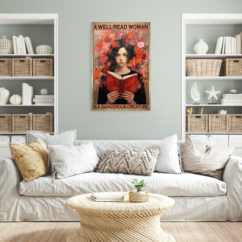 «A Well Read Woman», reproduction d'art rectangulaire sur toile tendue 2 pièces, H 36 po x l 24 po x P 1,25 po