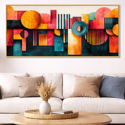 Orange Pink Colourful Tribal Shapes Panel II – Cultural Framed Print, Artistic Canvas Wall Art