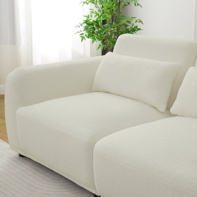 Modular Teddy Velvet Sectional Sofa – Cozy, Flexible 3 Seaters And Ottoman For Any Space, White Teddy