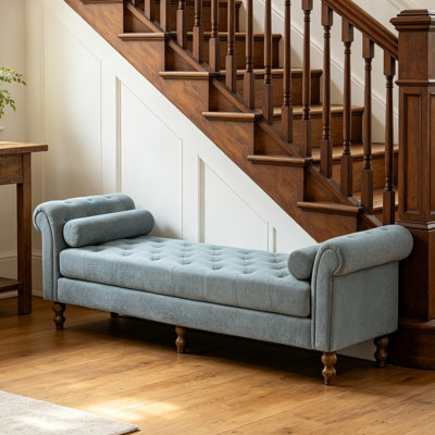 87" Chenille Upholstered Bench, Solid Wood Veneer Frame with Rubberwood Legs, Versatile Bench for Bedroom and Living Room