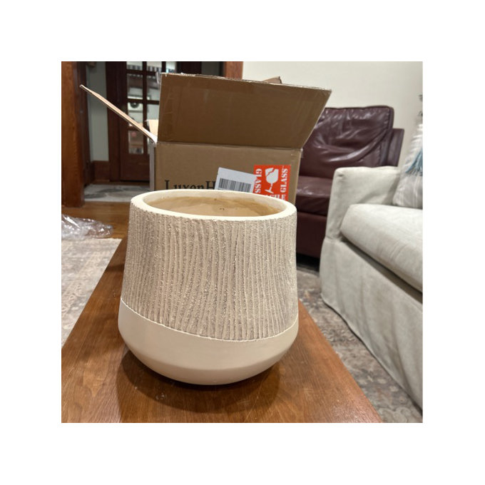 Blended Tan with Wood Pattern Round Tapered Tall MgO Planter, Indoor and Outdoor - 15.20" H x 17.30" W x 17.30" D