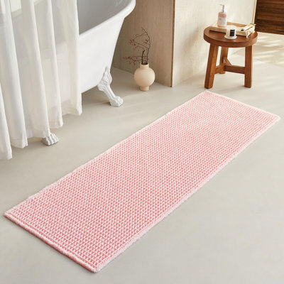 BULULOM Waffle Bath Mat, Boho Bathroom Rugs Non Slip Washable Super Absorbent Quick Dry Bath Mat Farmhouse Bathroom Decor, 24"x72" Light Peachy Pink