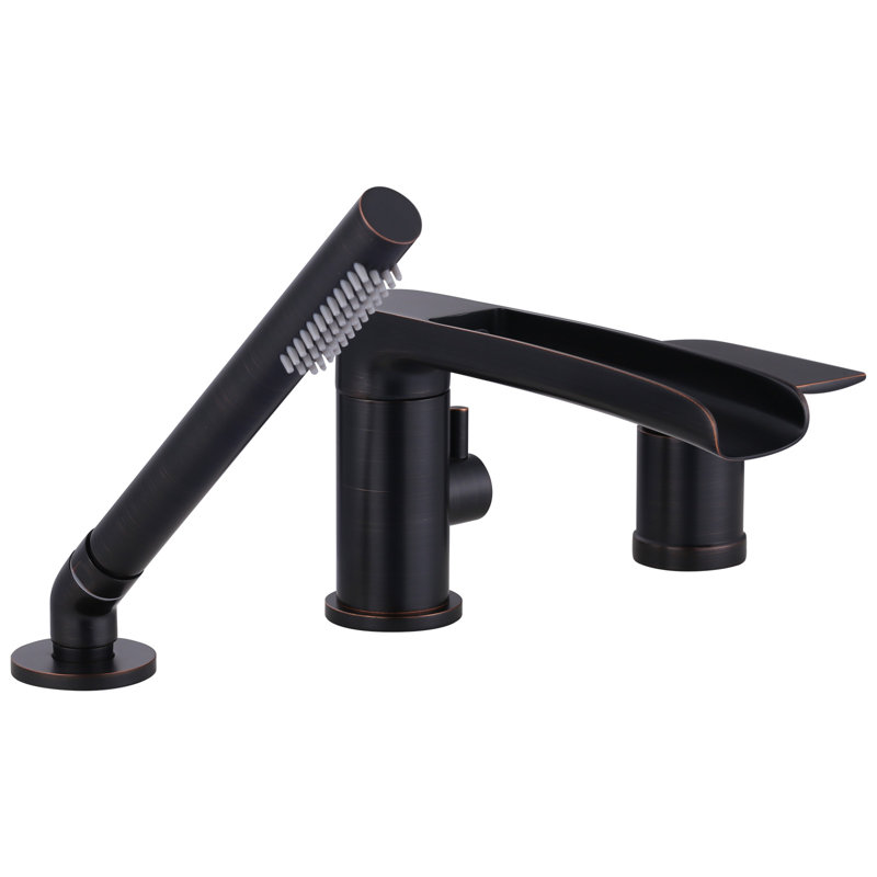 Waterfall Deck-Mount Roman Tub Faucet With Hand Shower, 3-Hole Single Handle Bathtub Faucet, Oil Rubbed Bronze