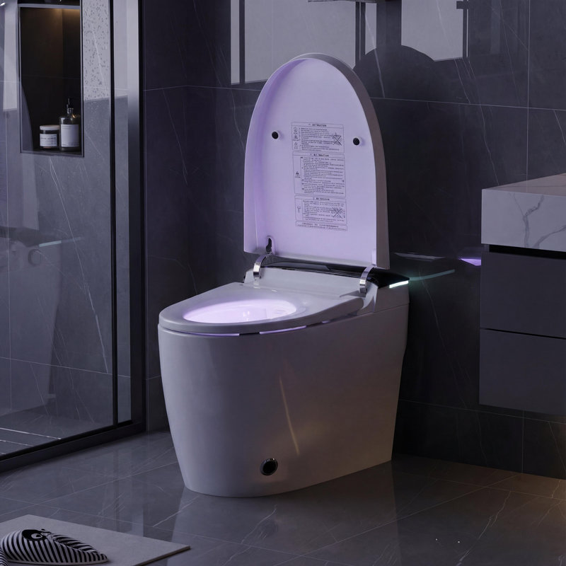 Toilette intelligente avec assainisseur d'air, lumière ambiante, couvercle automatique, capteur de pied et bidet