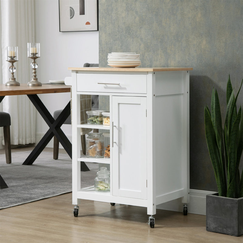 Adjustable Kitchen Island Cart With Solid Wood Top, Drawer, And Storage For Dining Room Efficiency