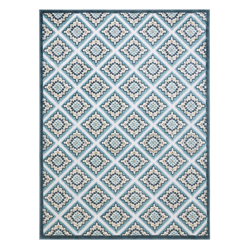 TOWN & COUNTRY EVERYDAY Brooks Retro Geo Outdoor Rug Blue Multi, Rectangle 7'10" x 10'2"
