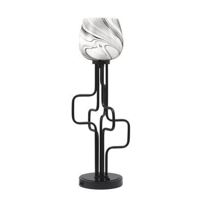 Lampe d'appoint Amarmula, avec ports USB, finition noir mat, verre tourbillon onyx 6 po