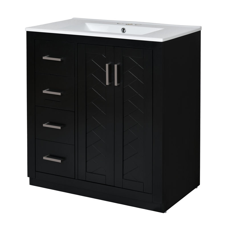 Meuble-lavabo simple 30 po avec comptoir en céramique, Argent argent, Noir, noir, noir, noir