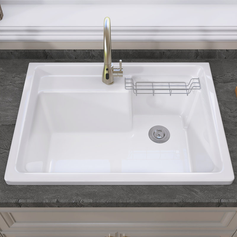 30'' W X 22'' D X 13'' H Solid Surface Drop-In Laundry Utility Sink White Basin Countertop Only No Cabinet
