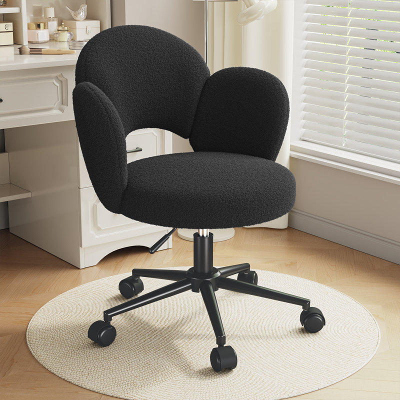 Chaise de bureau à dossier réglable avec hauteur et pivotant Lovely Petal, Noir, noir, noir, noir