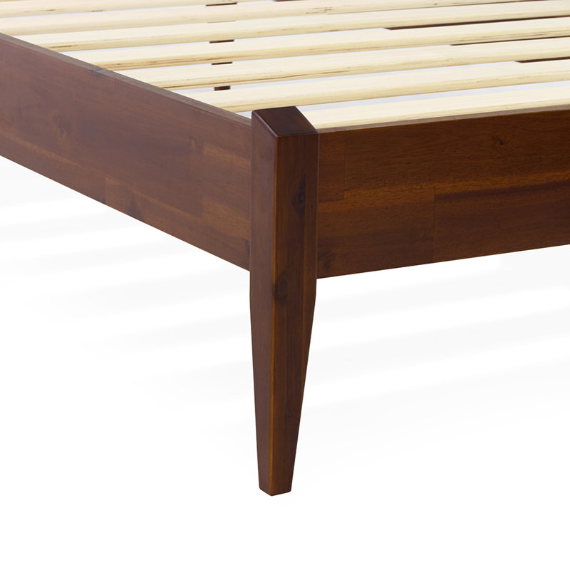 Finney Solid Wood Platform Bed without Headboard, Mid-Century Modern Bed Frame, Queen, Dark Chocolate